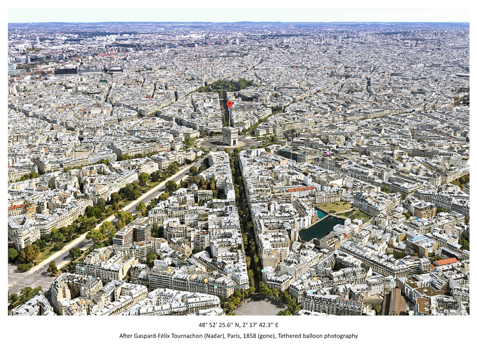 After Gaspard Félix Tournachon (Nadar), Paris, 1858 (gone), Tethered balloon photography